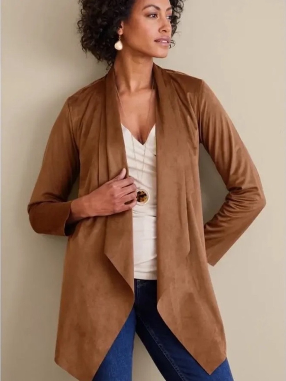 NWT soft surroundings brown faux suede cardigan